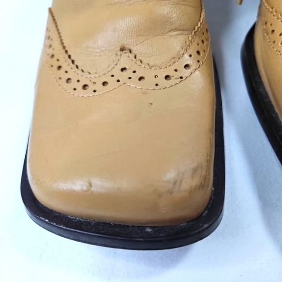 Bakers Vintage Tan Leather Oxfords/Loafers Size 8 Chunky Block Heels - Picture 4 of 7